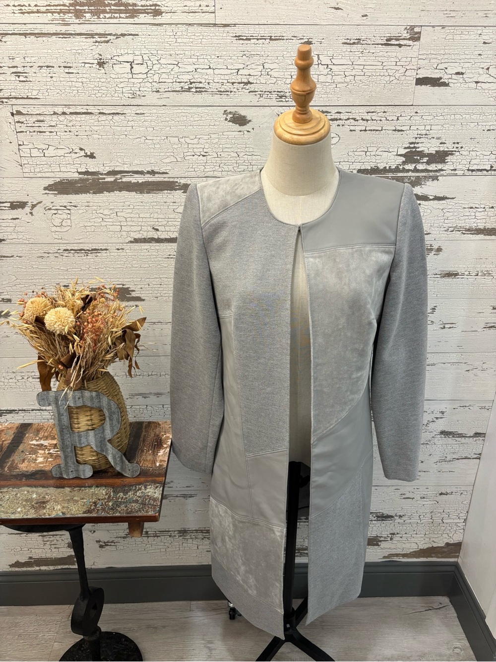White House Black Market Light Gray Mixed-Texture Long Coat